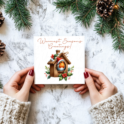 Christmas Card – Robin in Bird House Design, Festive Holiday Greeting Card