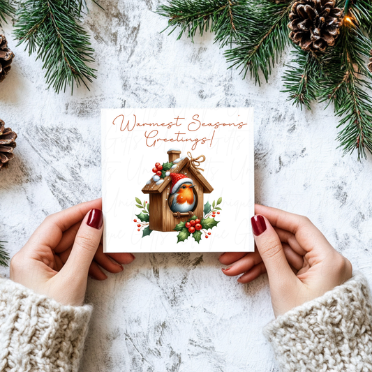 Christmas Card – Robin in Bird House Design, Festive Holiday Greeting Card