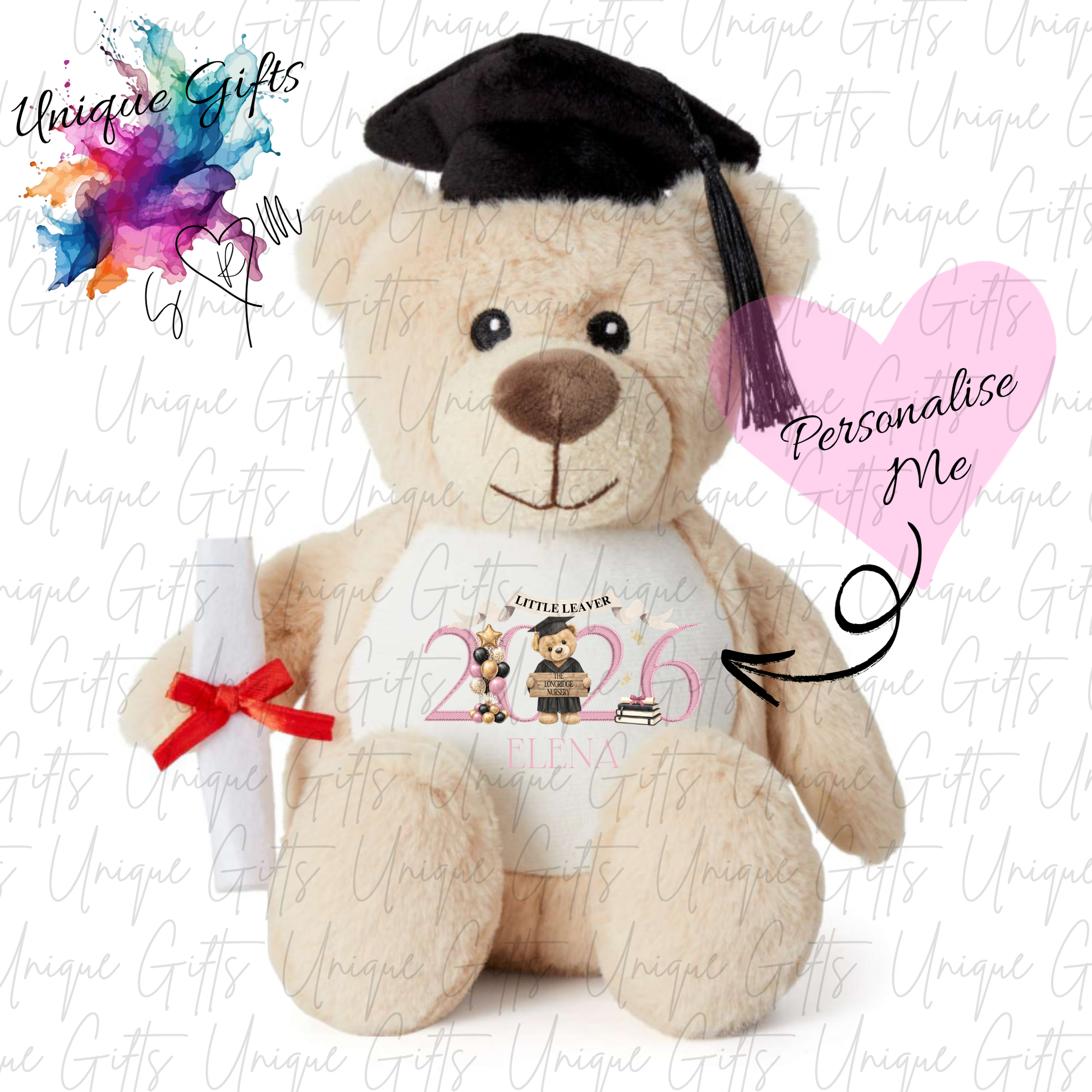 Personalised graduation teddy bear design 2 – custom name gift – nursery graduate 2026