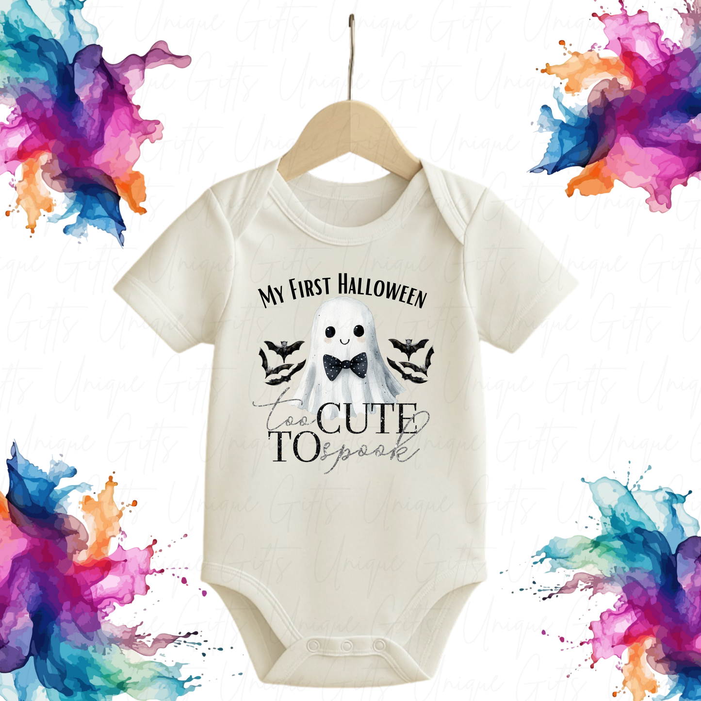 Personalised First Halloween Baby Grow – “Too Cute to Spook”