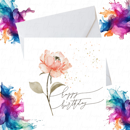 Birthday Card – Handmade Pink Rose Design, Elegant Floral Theme