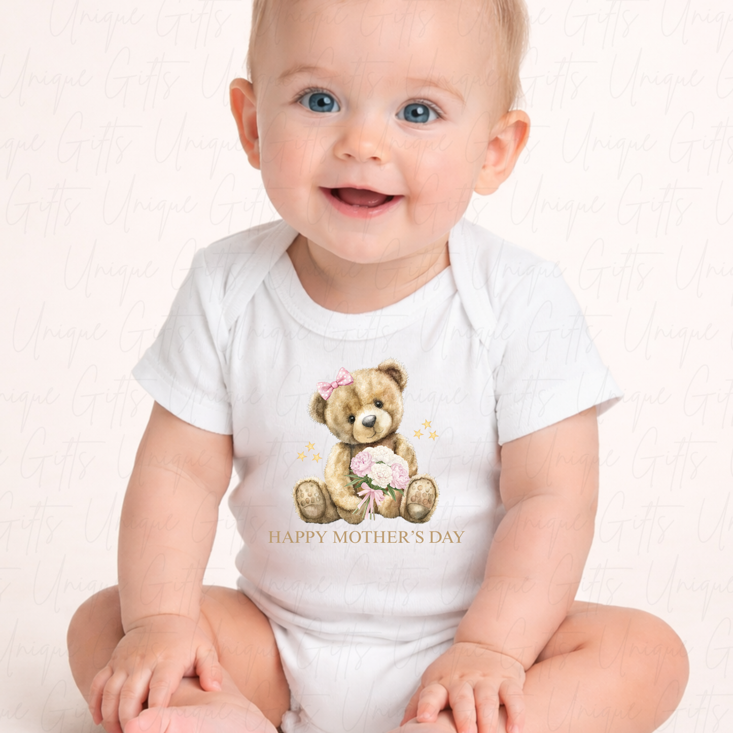 Happy Mother's Day Holding Flowers Baby Grow | Unique Gifts