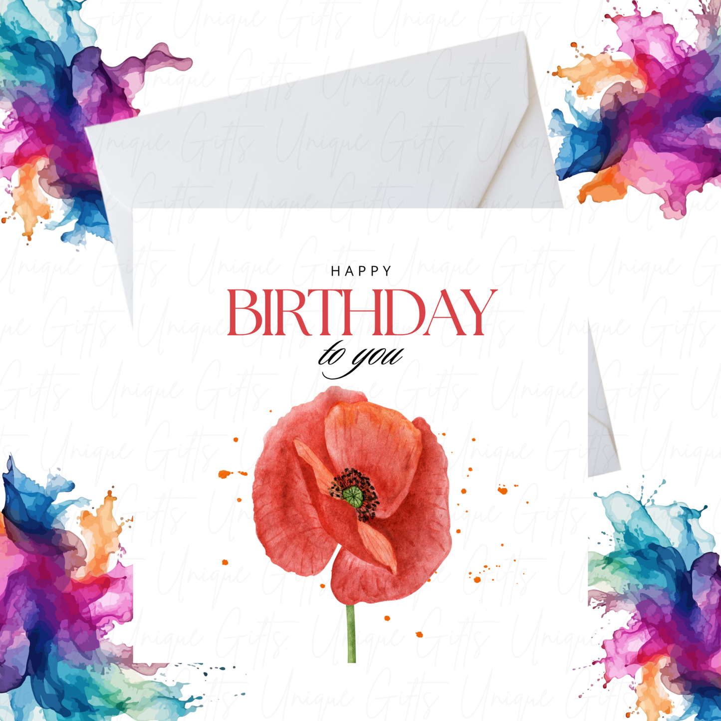 Birthday Card – Handmade Poppy Design, Elegant Floral Theme