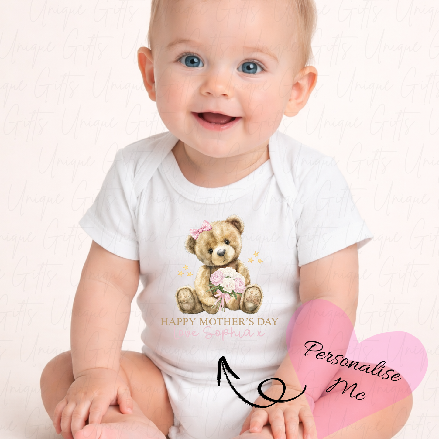 Happy Mother's Day Holding Flowers Baby Grow | Unique Gifts