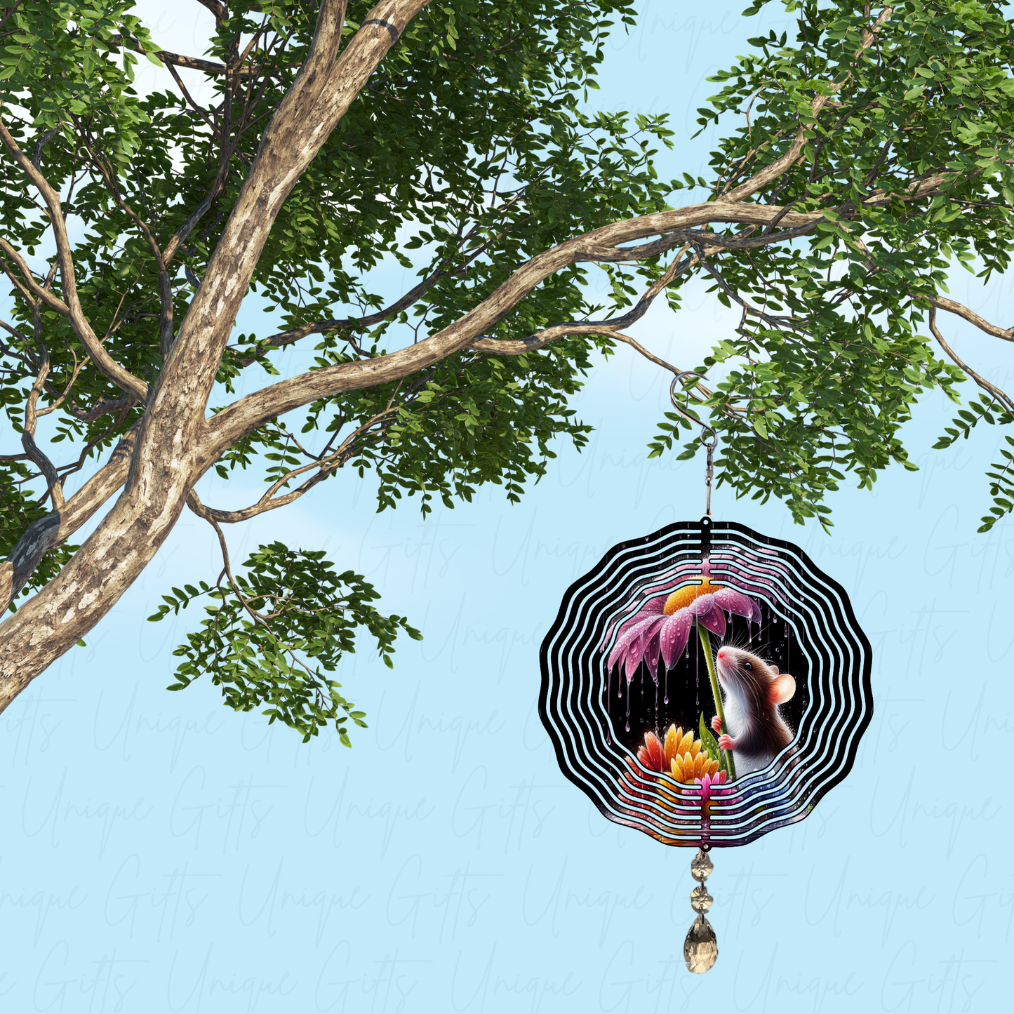 Wind Spinner Cute Mouse and Flower Design.