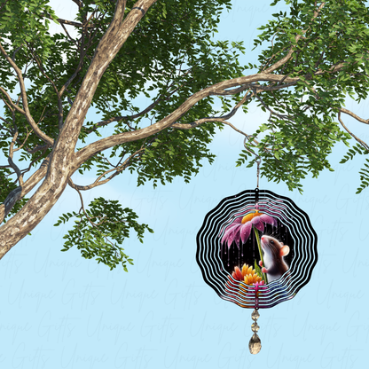 Wind Spinner Cute Mouse and Flower Design.