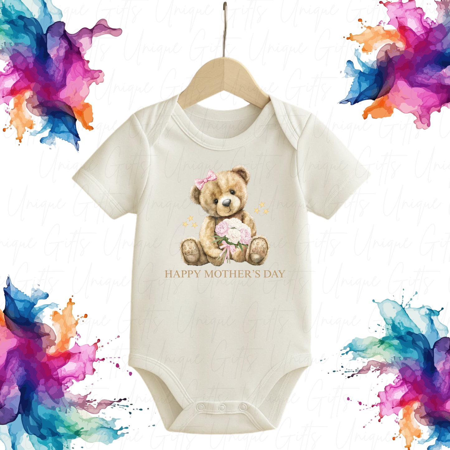 Happy Mother's Day Holding Flowers Baby Grow | Unique Gifts