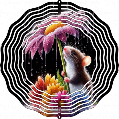 Wind Spinner Cute Mouse and Flower Design.