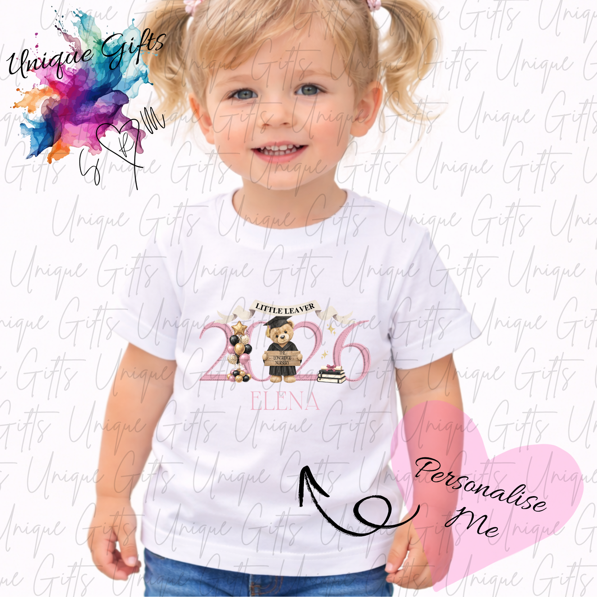 Personalised nursery leavers t-shirt 2026 – custom name children's graduation keepsake top, available in 12 colours