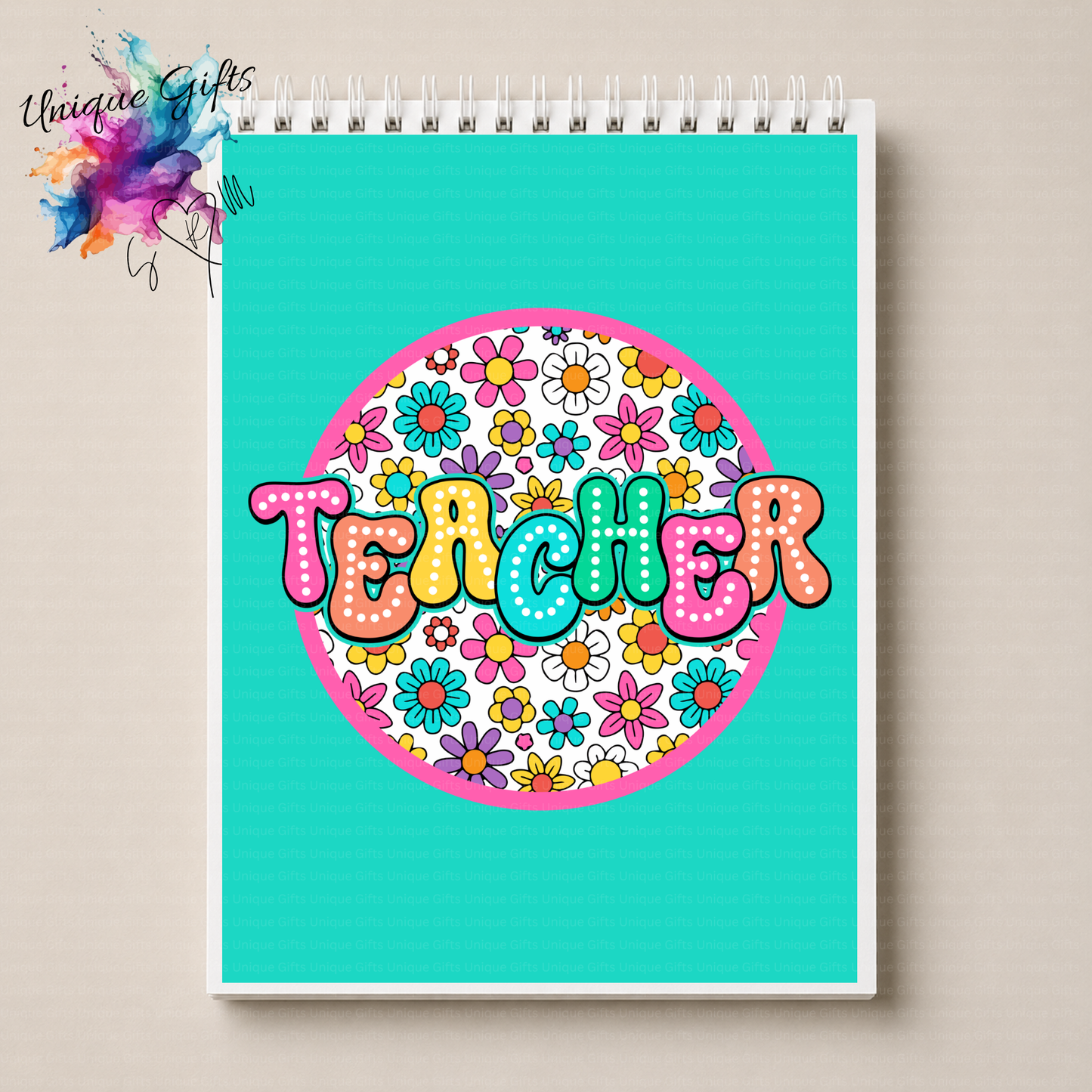 Personalised Teacher Notebook – Teal Floral Design