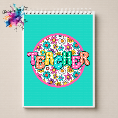Personalised Teacher Notebook – Teal Floral Design