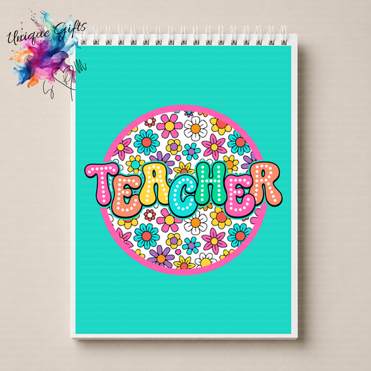 Personalised Teacher Notebook – Teal Floral Design