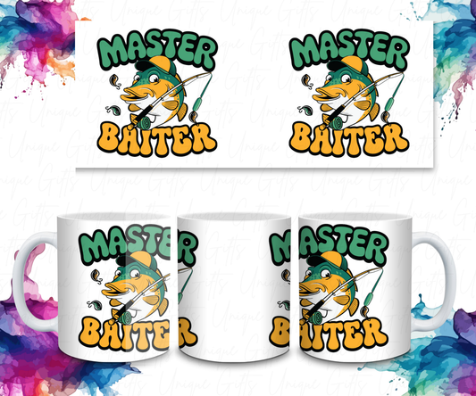 Adult Coffee Mug Featuring a Fish, Master Baiter.