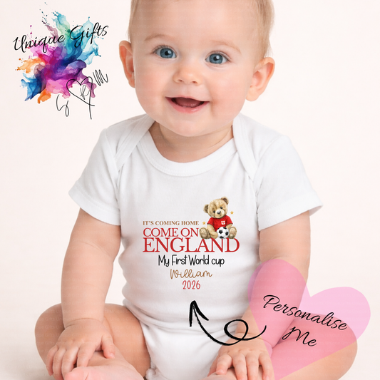 Personalised First World Cup Baby Grow – Boy – No Bow