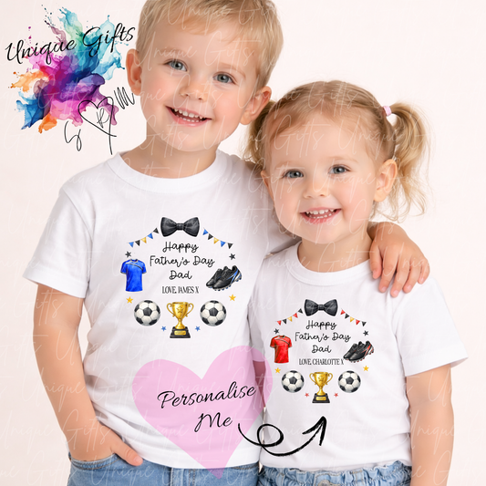 Personalised football t-shirt – Dad or Grandad's little footballer kids tee, sizes 6 months to 5-6 years