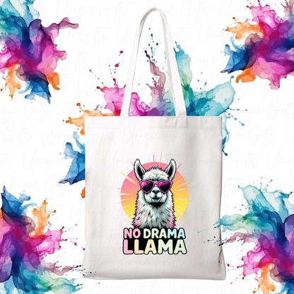 White Tote Bag with No Drama Llama Design – Reusable Everyday Bag