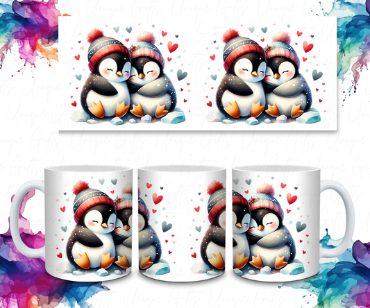 Cute Penguins Cuddling Coffee Mug – 11oz White Ceramic | Holiday & Everyday Gift