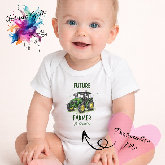Personalised Future Farmer Baby Grow – Tractor Design – Personalised Gift for Baby