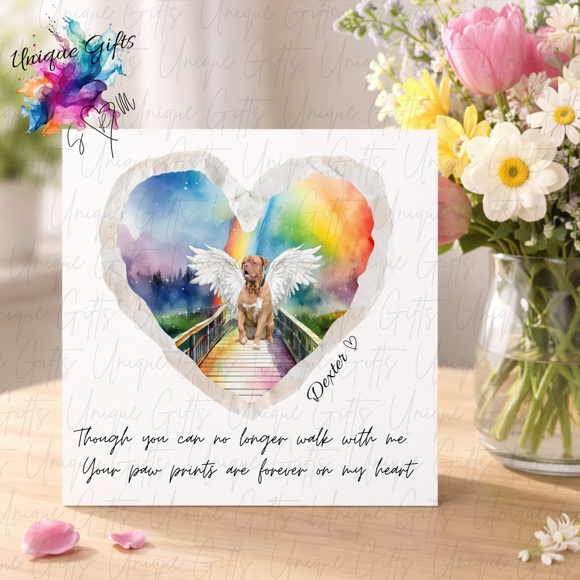 Pet Dog Loss Sympathy Card – Personalised Message Option – Unique Gifts