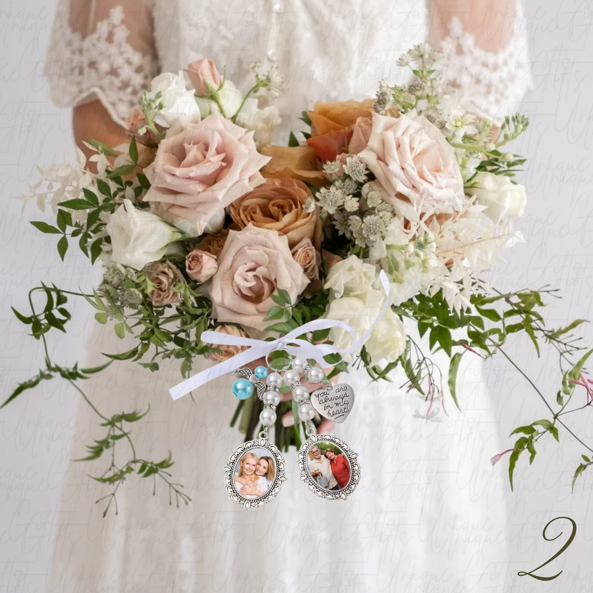 Memorial Pearl Bouquet Charm with Custom Photo – 2 Pendants Available – Unique Gifts
