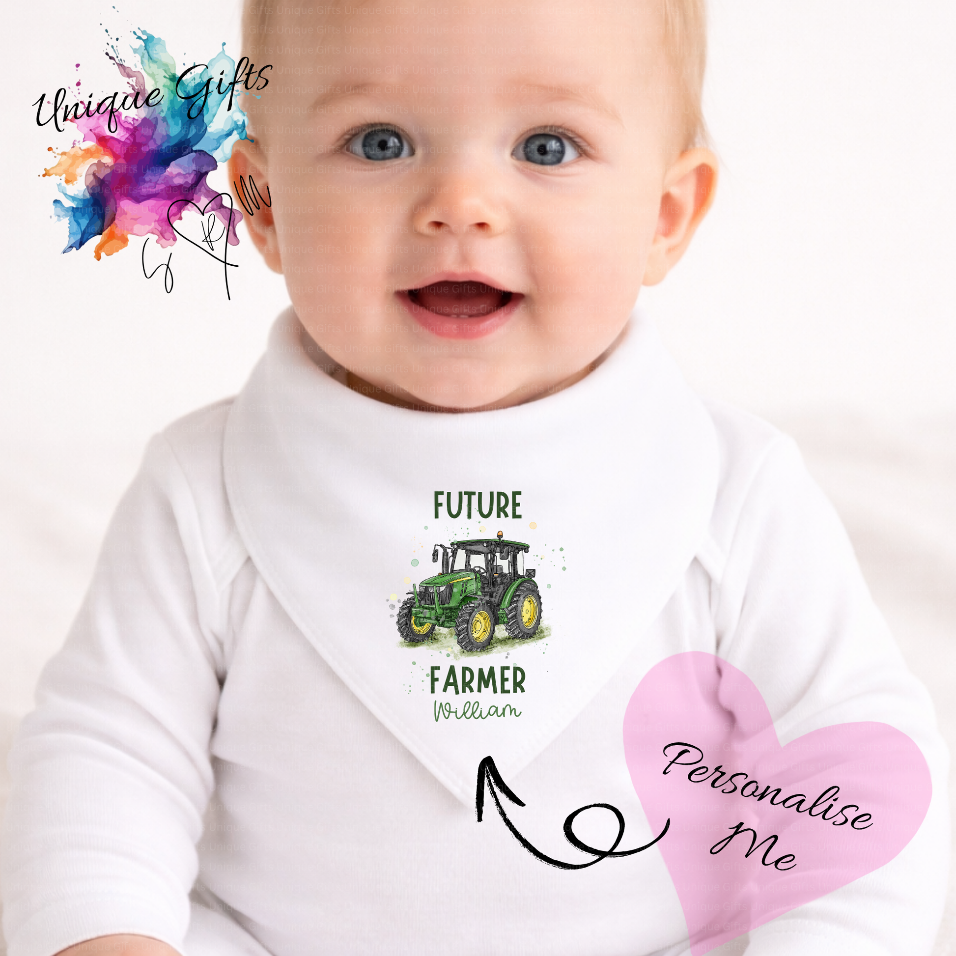 Personalised Future Farmer Bandana Bib – Tractor Design