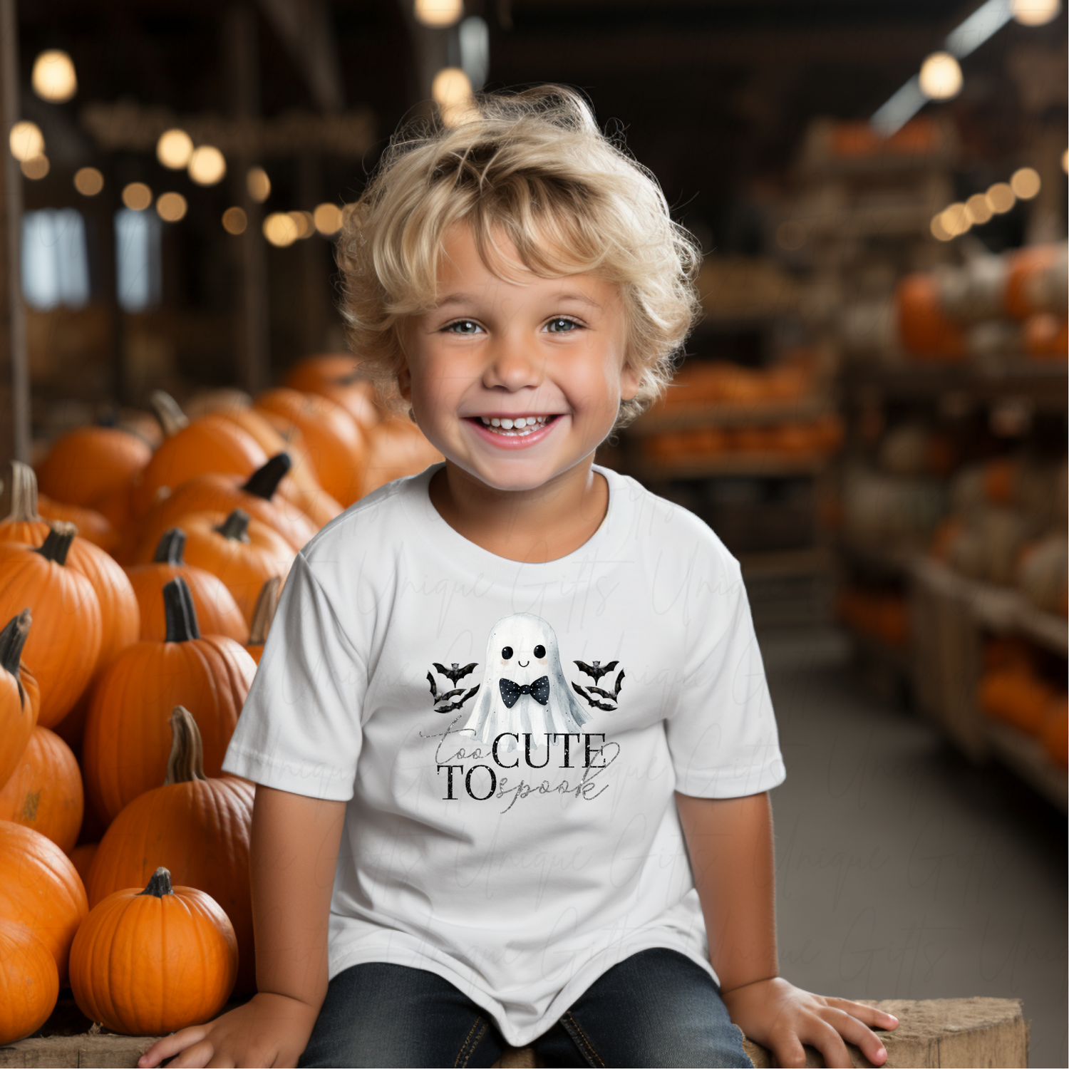 Personalised Too Cute to Spook Halloween children's t-shirt – custom name kids tee, sizes 6 months to 5-6 years