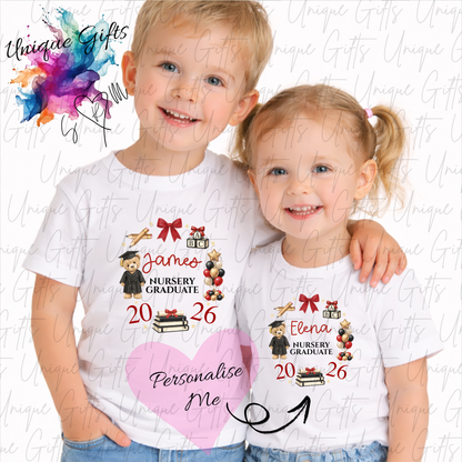 Personalised nursery leavers t-shirt – children's graduation keepsake, multiple colours available