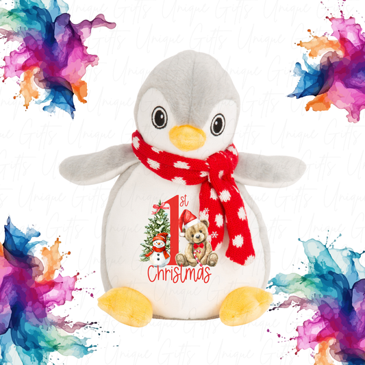 Penguin Teddy – Personalised 1st Christmas Soft Toy |Baby Keepsake -  100% Polyester, Suitable for All Ages