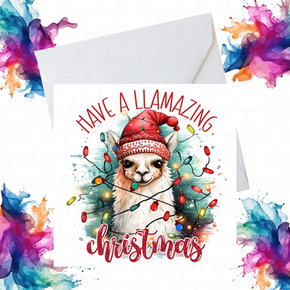 Have a Llamazing Christmas Card – Handmade Personalised Holiday Greeting Card.