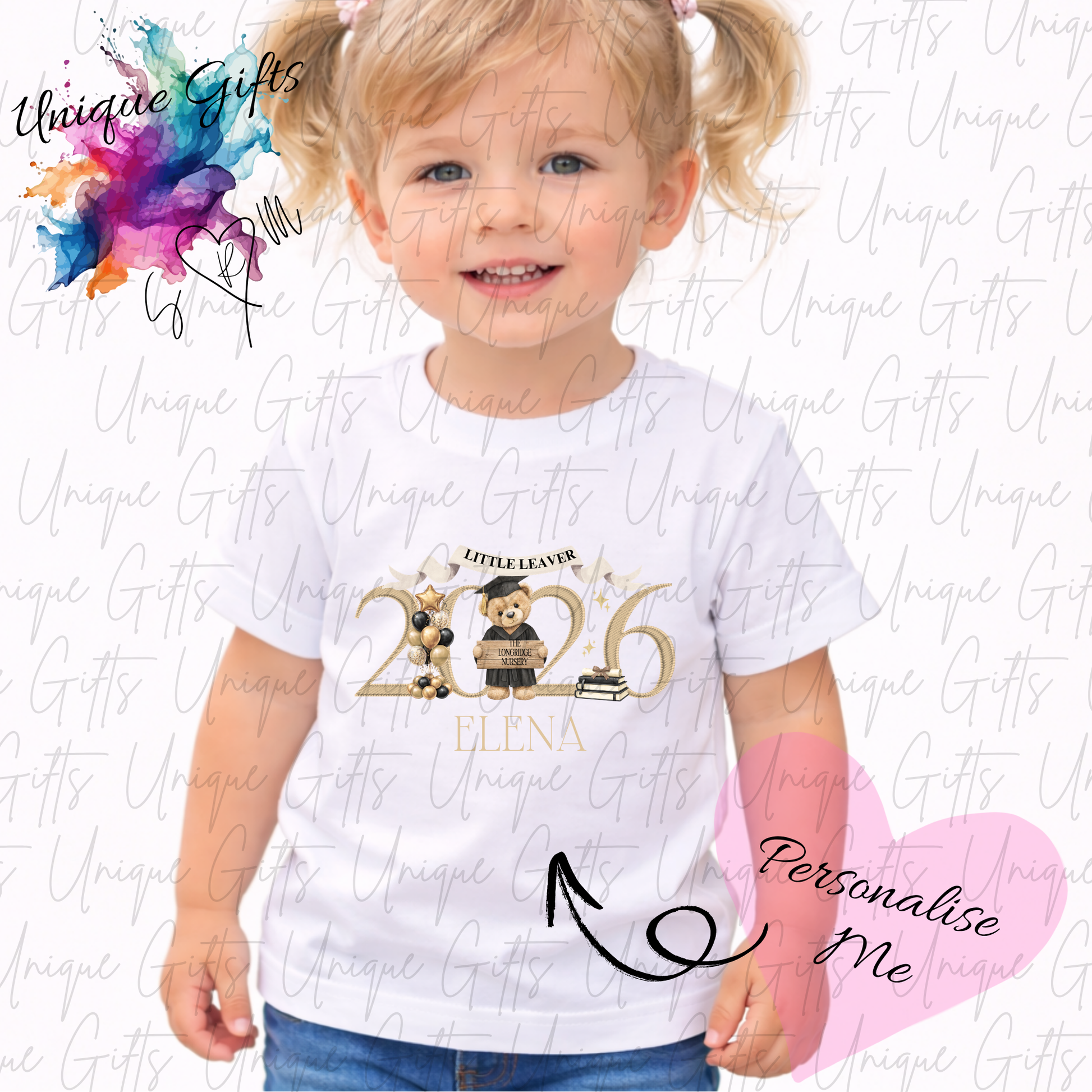 Personalised nursery leavers t-shirt 2026 – custom name children's graduation keepsake top, available in 12 colours