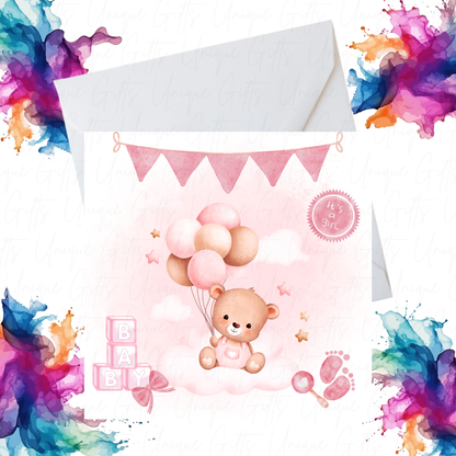 Welcome Baby Card – “It’s a Girl” Celebration Design, Handmade