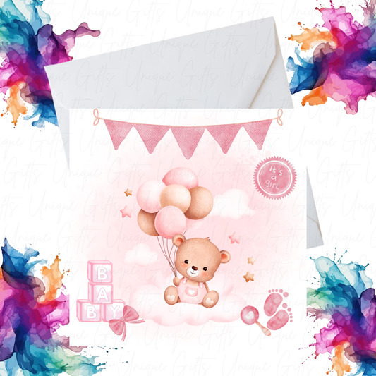 Welcome Baby Card – “It’s a Girl” Celebration Design, Handmade