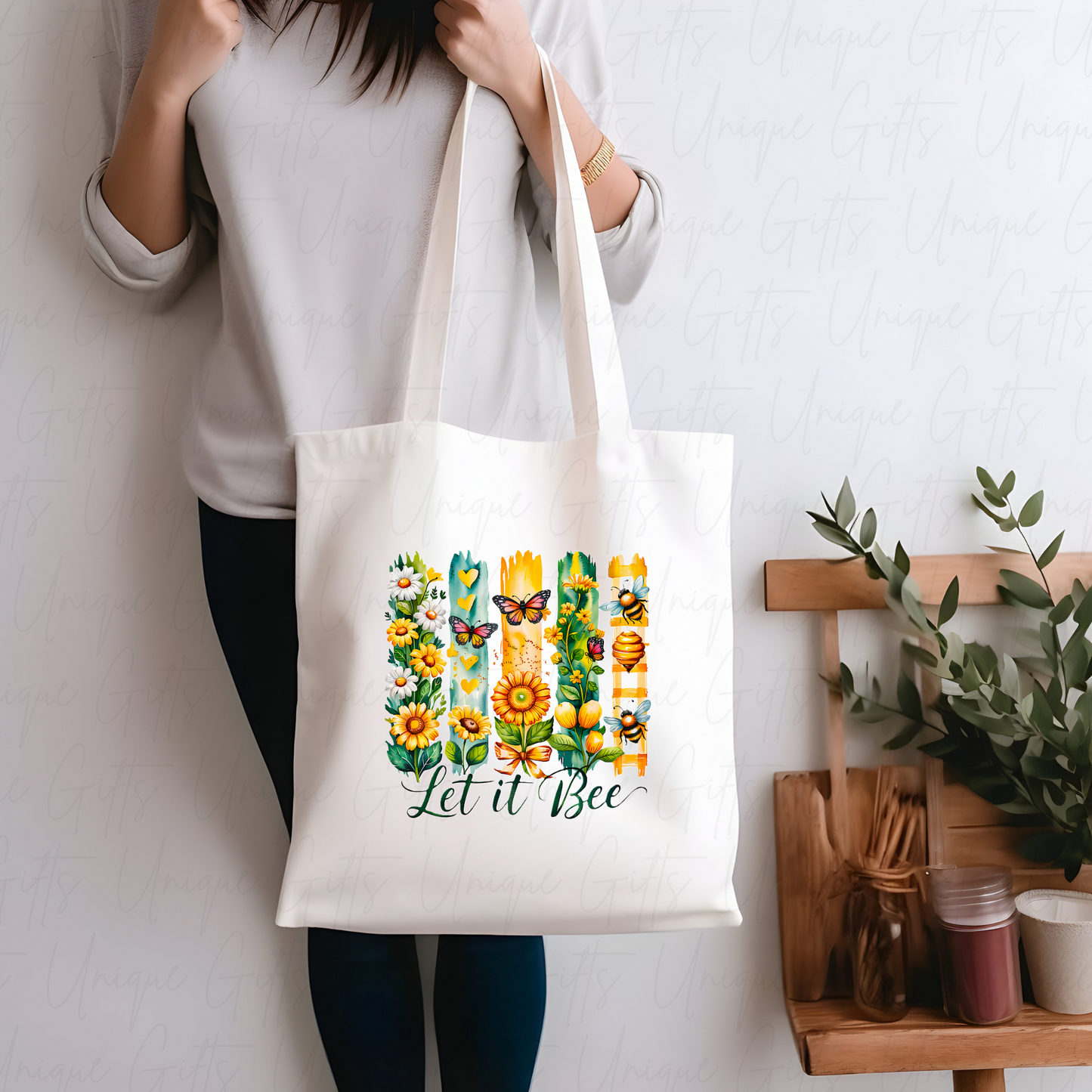 White Tote Bag – Funny ‘Let It Bee’ Design, Reusable Everyday Bag”