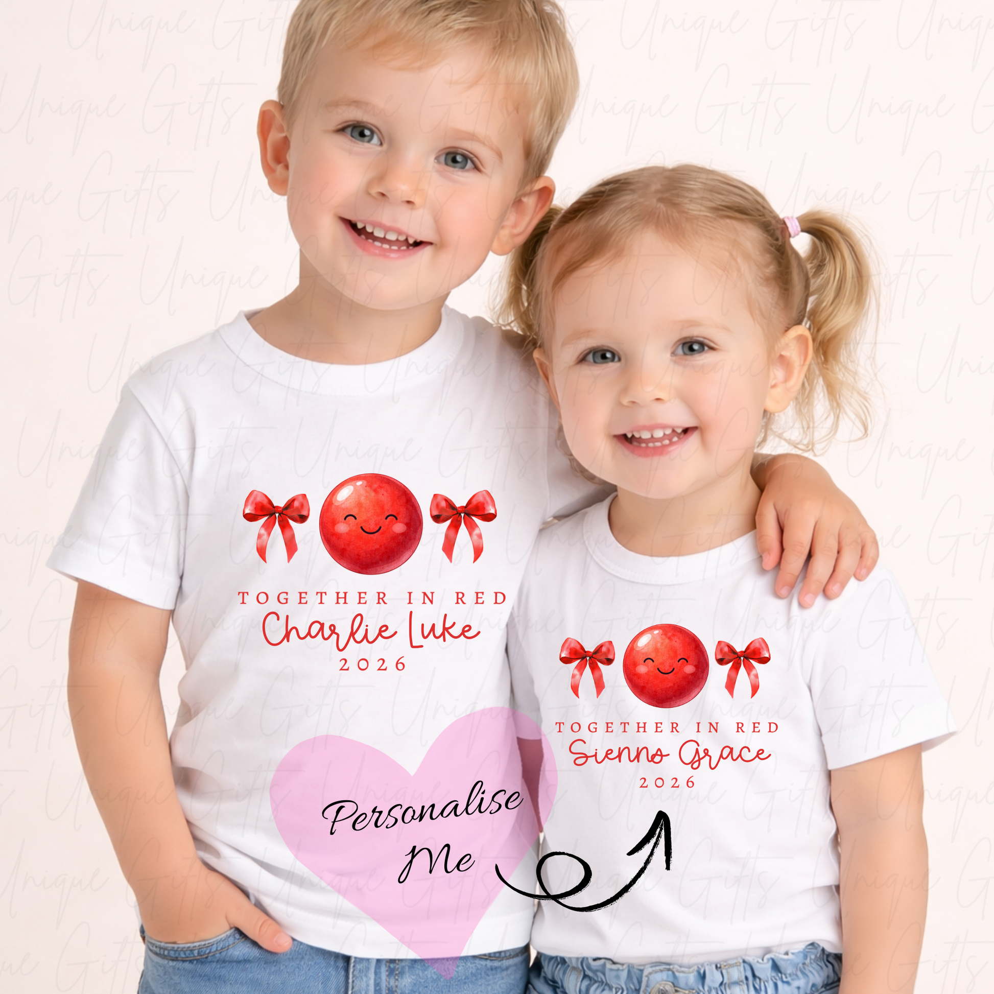 Personalised Red Nose Day 2026 red nose design children's t-shirt – custom name kids tee, sizes 6 months to 5-6 years