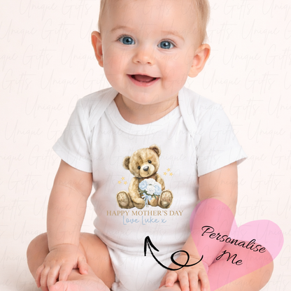 Happy Mother's Day Holding Flowers Baby Grow | Unique Gifts