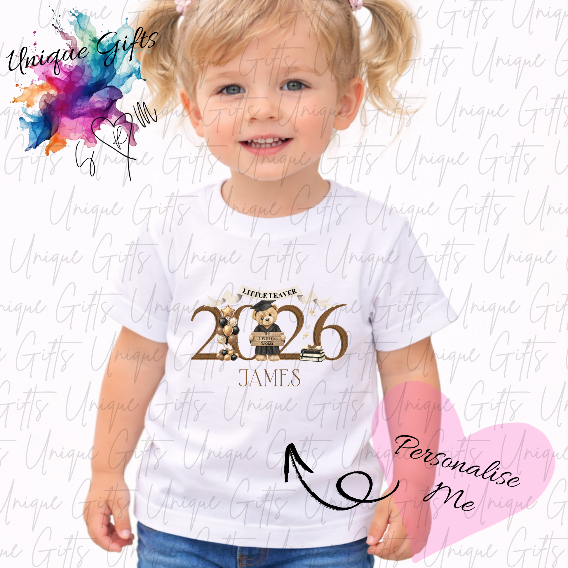 Personalised nursery leavers t-shirt 2026 – custom name children's graduation keepsake top, available in 12 colours