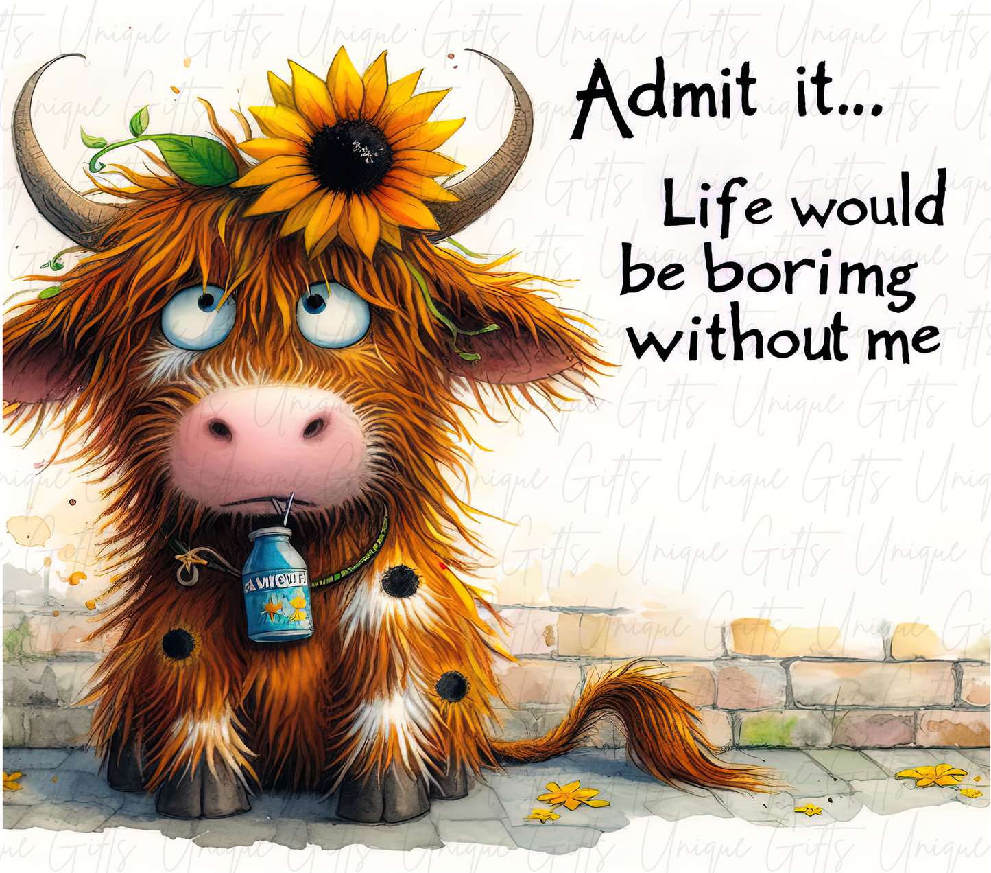 Highland cow admit it tumbler close up – funny quote design, unique personalised gift