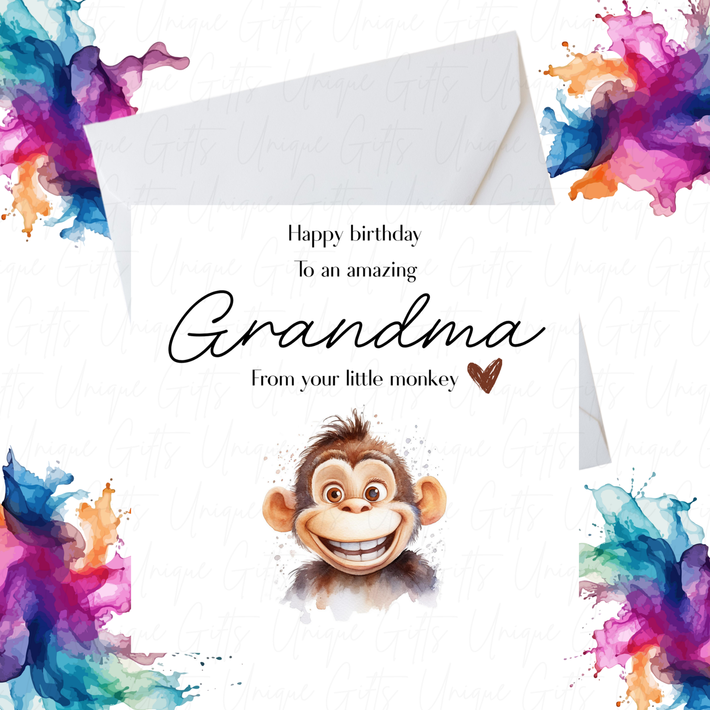 Happy Birthday Grandma Card – Cheeky Monkey Design, Handmade Birthday Card