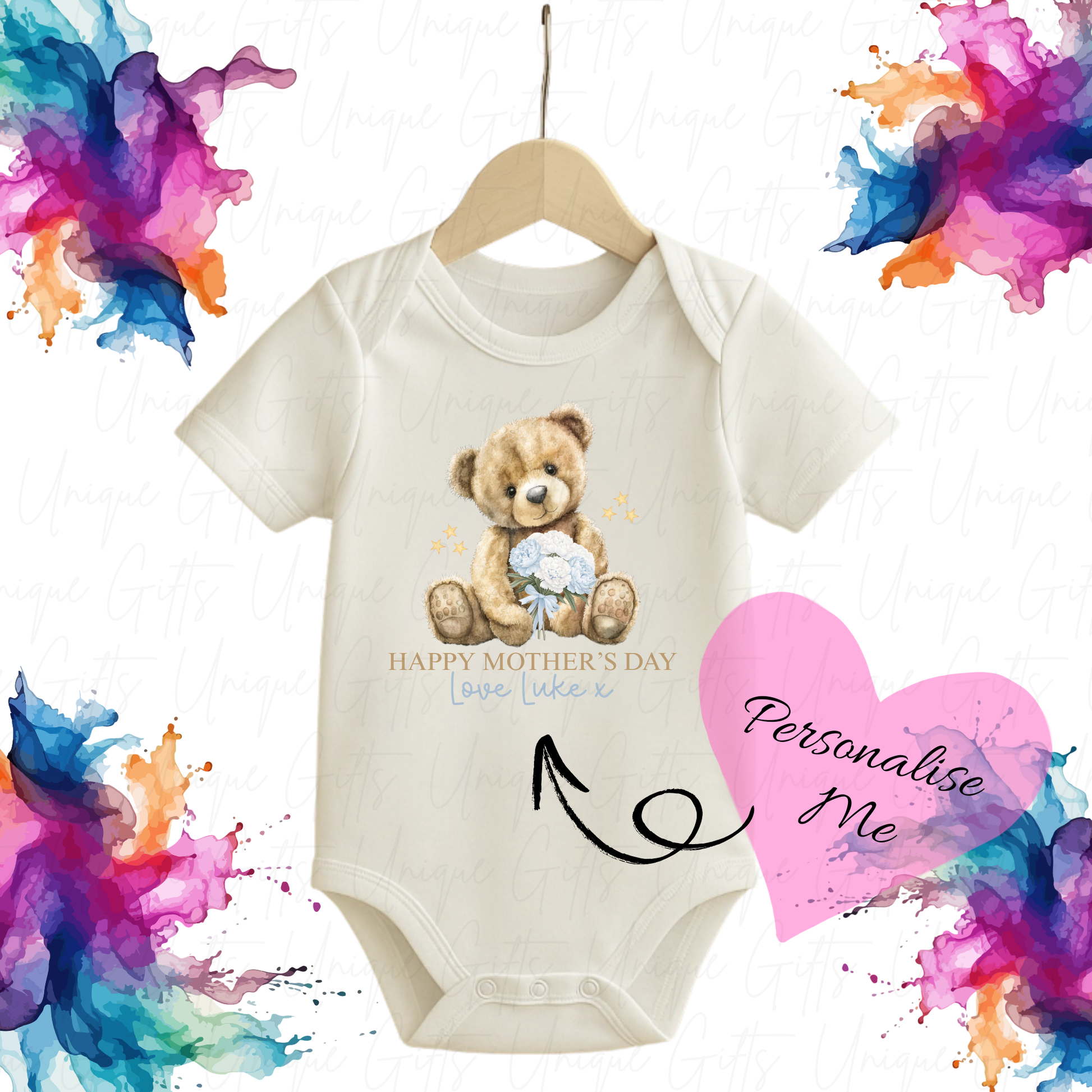 Happy Mother's Day Holding Flowers Baby Grow | Unique Gifts