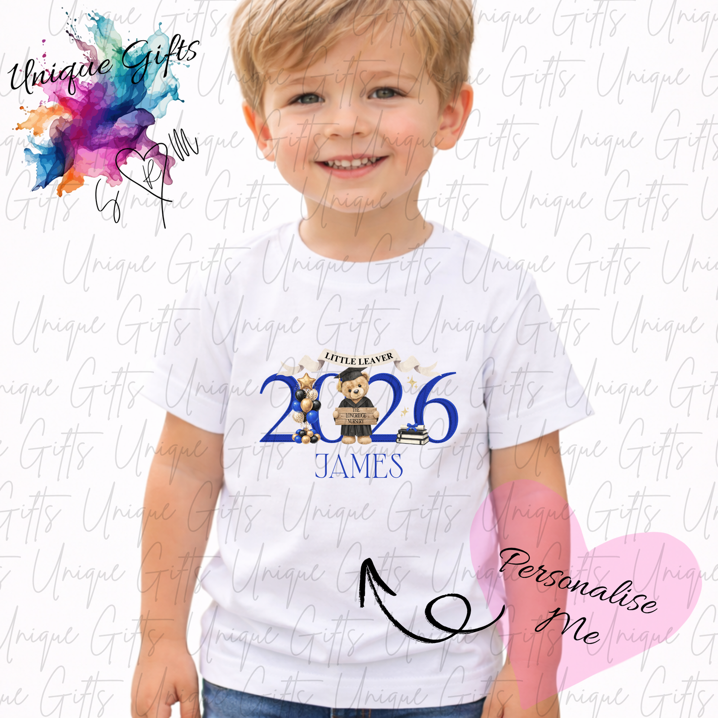 Personalised nursery leavers t-shirt 2026 – custom name children's graduation keepsake top, available in 12 colours