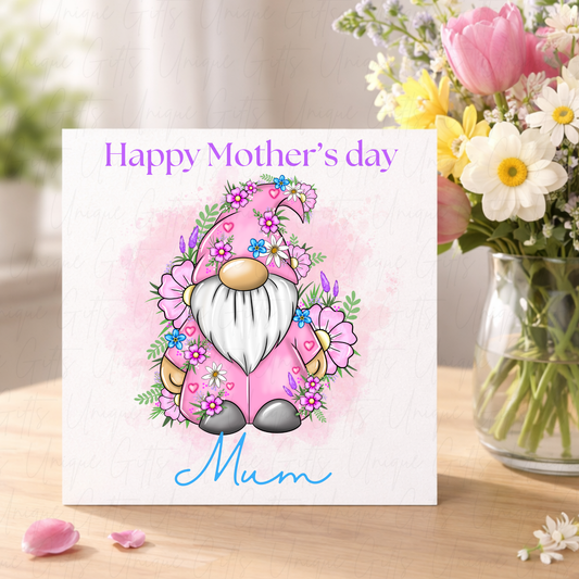 Personalised Mother's Day Card – Pink Flowery Gonk – Lifestyle Shot