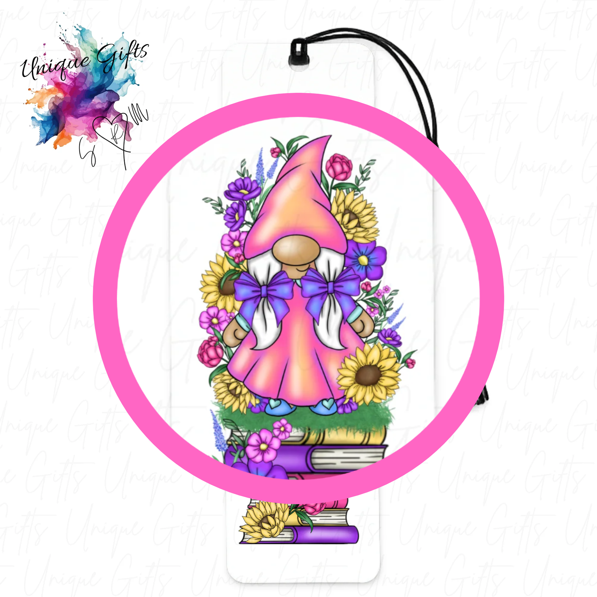 Gonk flowers bookmark close up – vibrant floral design, personalised gift for book lovers