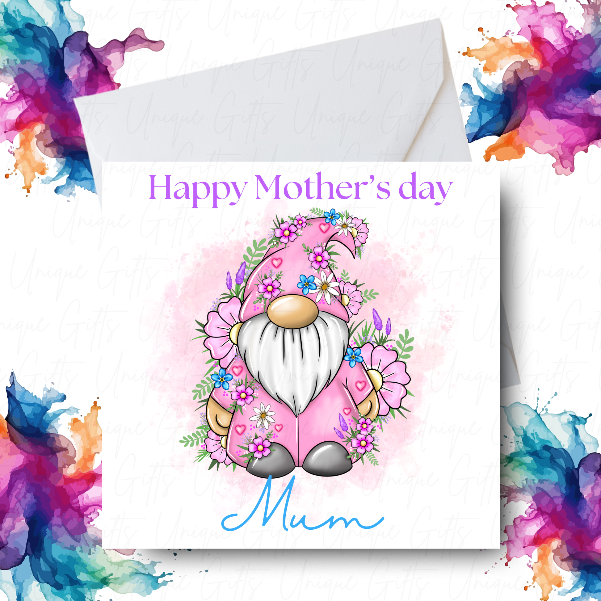Pink Flowery Gonk Mother's Day Card Design – Unique Gifts