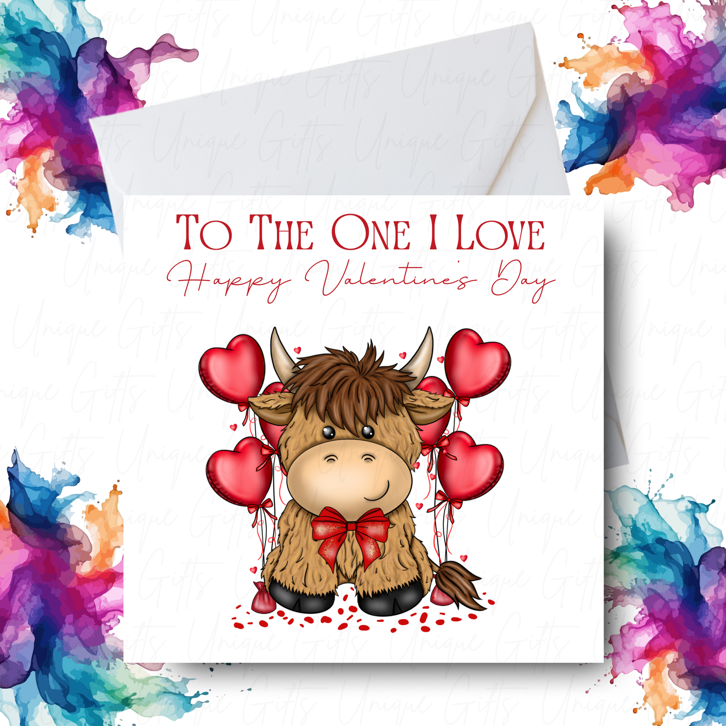 Handmade Highland Cow Valentine’s Day Card – Romantic Personalised Love Card (6" x 6")