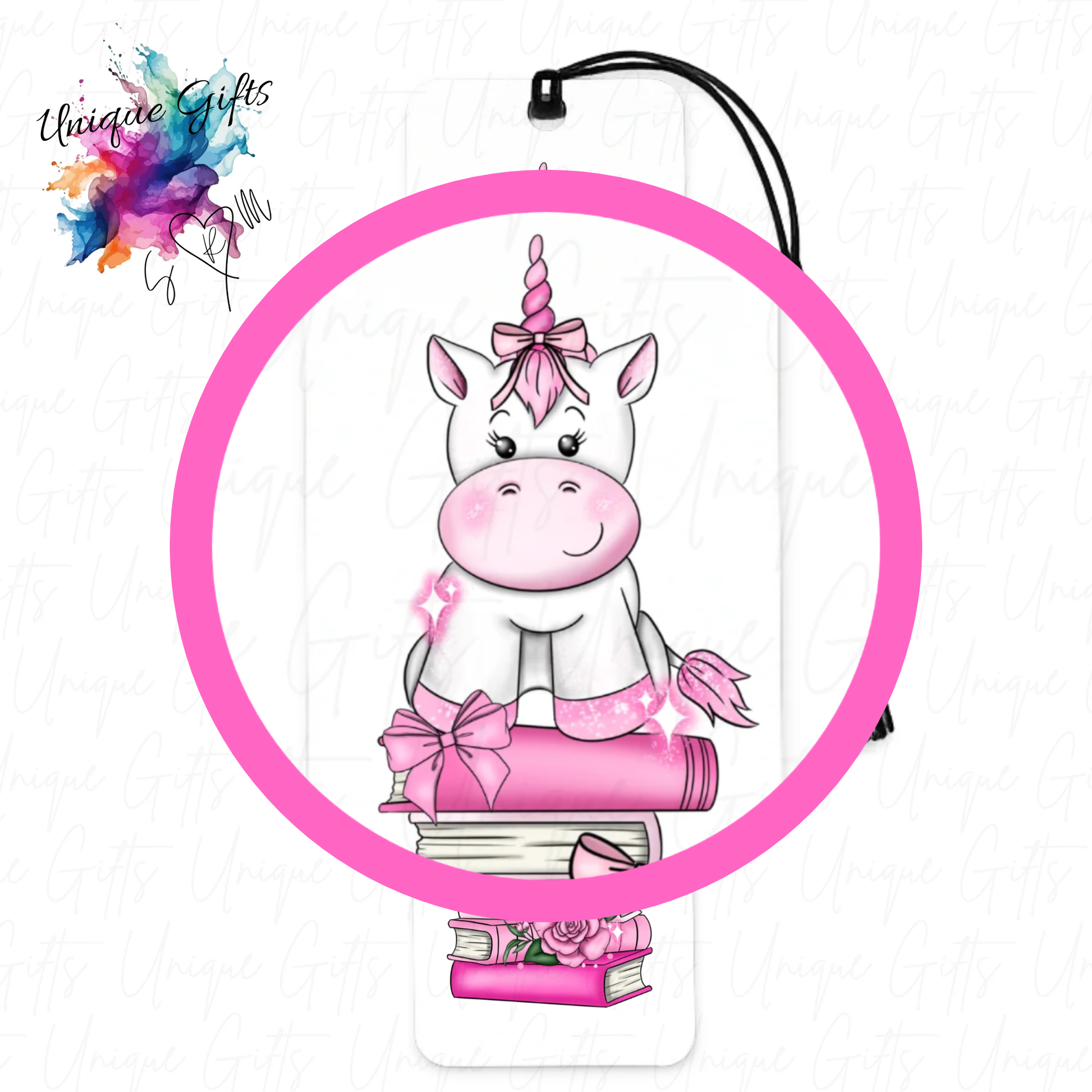 Unicorn pink bookmark close up – magical pink design, personalised gift for unicorn lovers