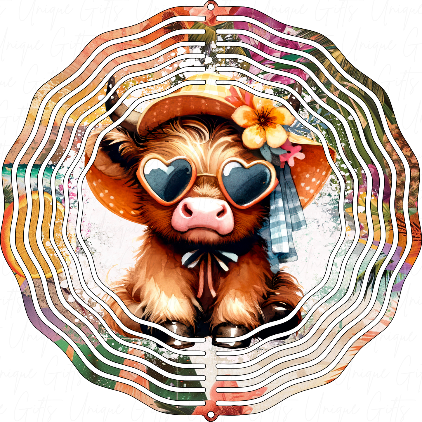 Wind Spinner Cute Highland Cow With Sunglasses Design.