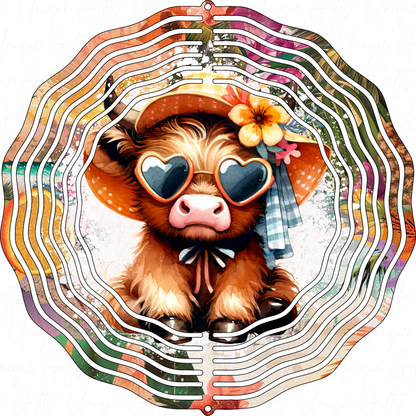 Wind Spinner Cute Highland Cow With Sunglasses Design.