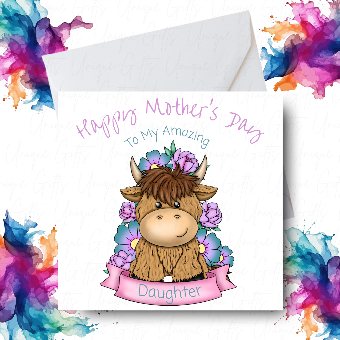 Highland Cow to a Daughter Mother's Day Card Design – Unique Gifts