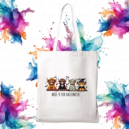 Personalised “Moo-D” Halloween Tote Bag – Custom Trick-or-Treat Bag, Spooky Reusable Gift Tote