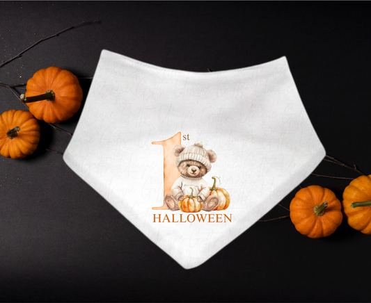 Personalised First Halloween Bandana Bib – Cute First Bear Design